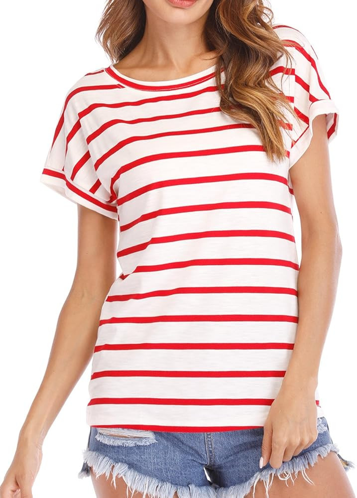 Haola Women's Striped Tops Summer Casual Round Neck Short Sleeve Blouse T-Shirt | Amazon (US)