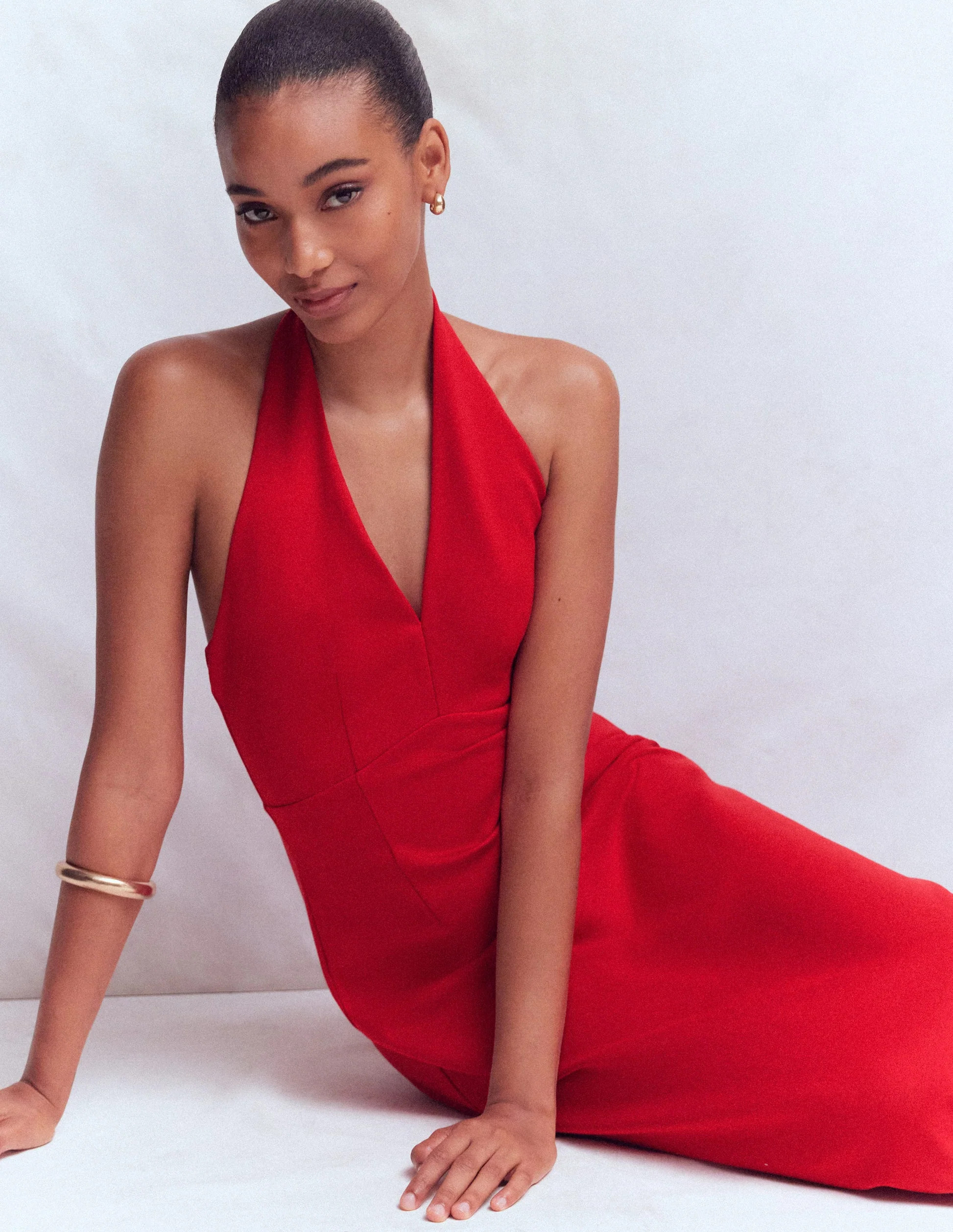 Halter Neck Jersey Maxi Dress-Red | Boden UK