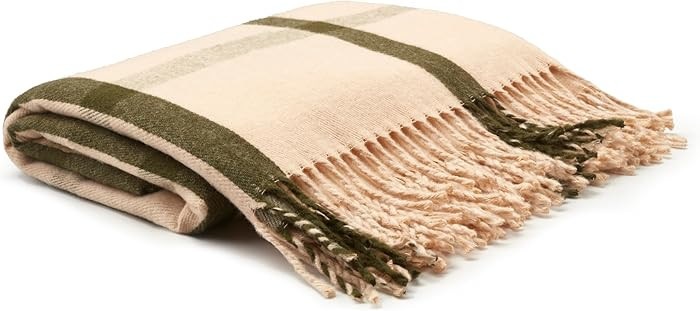 Arus Acrylic Highlands Collection Queen Size Tartan Plaid Design Throw Blanket Cream Green, 60x80... | Amazon (US)