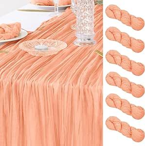 DeZerlor 6Pack Peach Cheesecloth Table Runner Boho Gauze Table Runner Bulk Rustic Sheer Table Run... | Amazon (US)