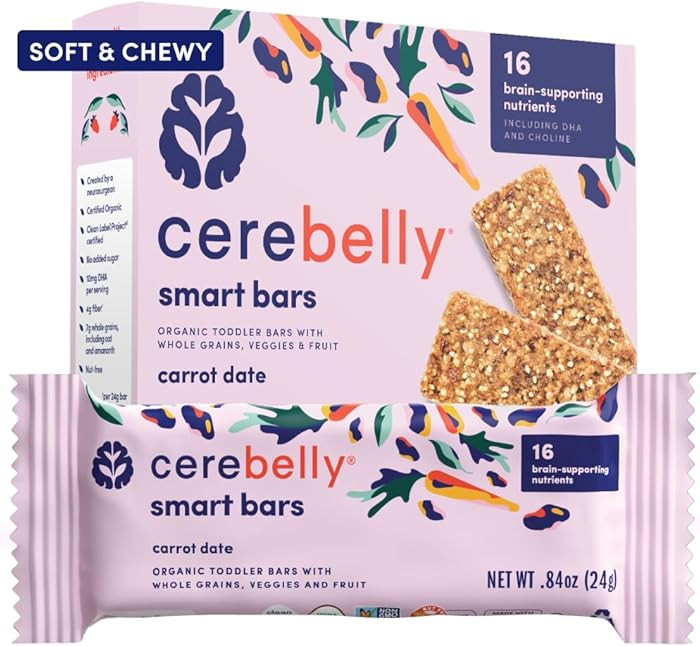 Cerebelly Organic Toddler Snack Bars, Carrot Date Smart Bars, 16 Brain-Supporting Nutrients, No A... | Amazon (US)