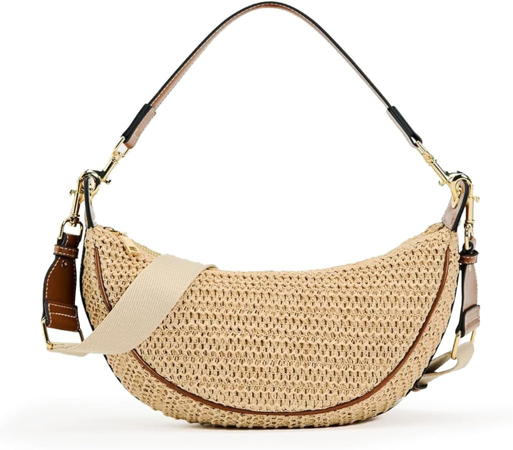 Straw Crossbody Bags for Women Beach Woven Hobo Handbag Summer Chic Crescent Shoulder Purses with... | Amazon (US)