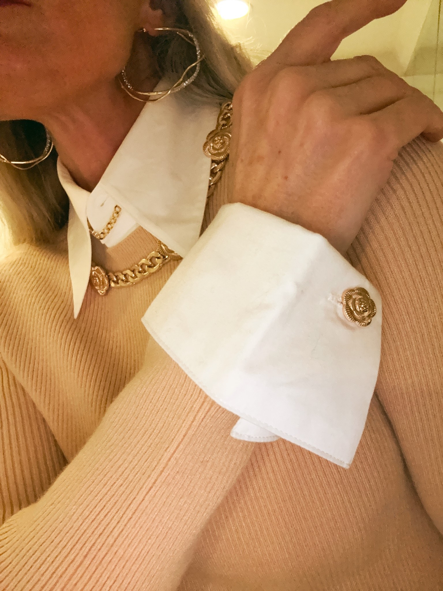 This sweater is one of those rare finds that does the accessorizing for you. It has a gorgeous gold chain link detail at the neckline and built-in white cuffs. I layered it over the same white cropped, sleeveless shirt from above. I think the shirt looks so good, it looks like part of the sweater!

Special pieces like this take all the guesswork out of getting dressed. Just throw it on with jeans and your favorite sunglasses, and suddenly you have a thoughtfully styled outfit that you spent no effort putting together. That kind of polish and practicality? Totally justifies the price tag.

 Use Code: BFRIGCSF:
• Spend $150, Get a $75 Gift Card
• Spend $500, Get a $125 Gift Card
• Spend $1,000, Get a $250 Gift Card
• Spend $3,000, Get a $750 Gift Card

#LTKOver40 #LTKSeasonal #LTKCyberWeek