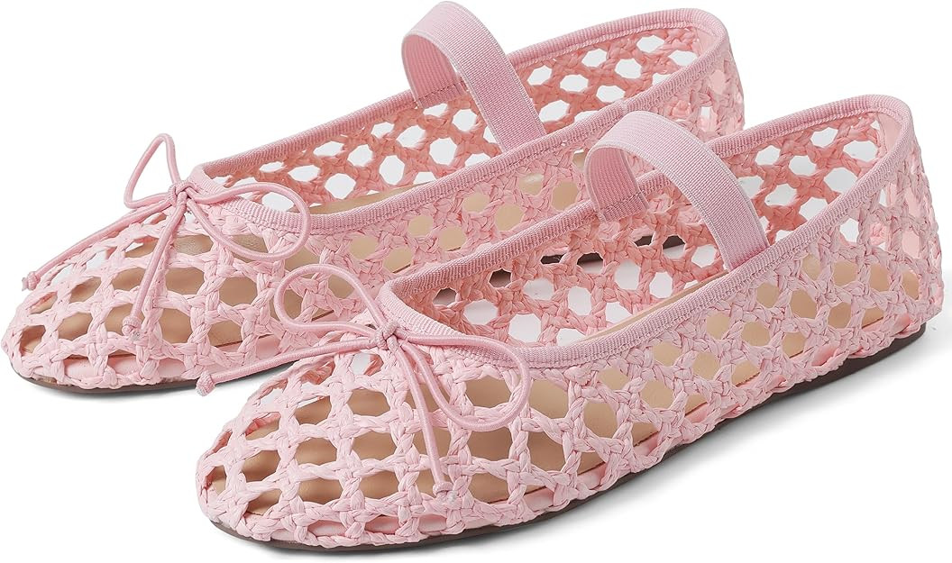 AMINUGAL Raffia Ballet Flats Shoes for Women Dressy Comfortable Woven Straw Women's Flat with Ela... | Amazon (US)