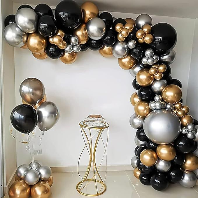 111PCS Black Gold and Silver Balloon Garland Arch Kit Metallic Black Metallic Gold Chrome Silver ... | Amazon (US)