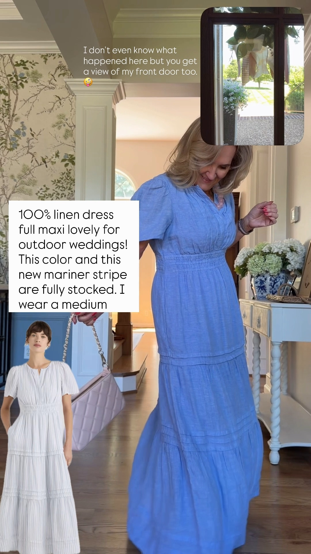 100% linen maxi dress perfect for outdoor weddings or beach weddings! 
I wear a medium I do have 3” heels on and I’m 5’3

#LTKOver40 #LTKWedding #LTKPetite