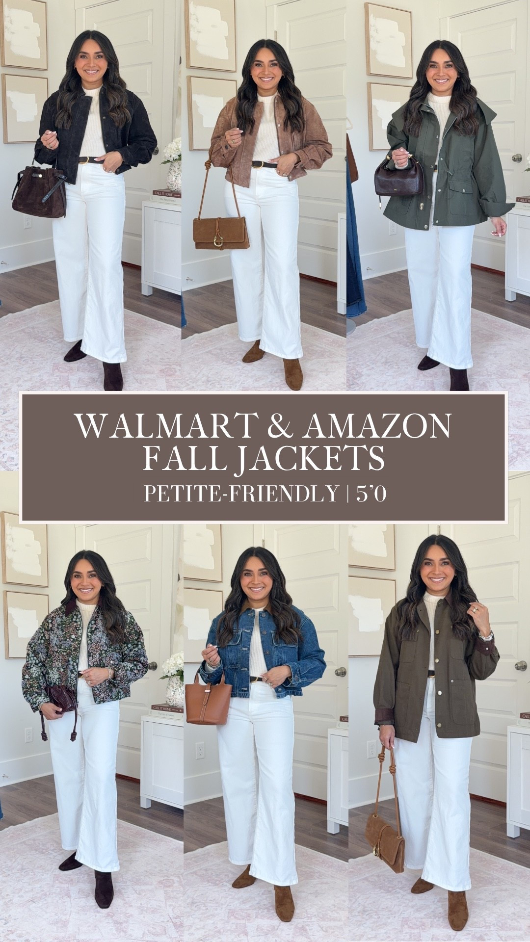 Fall jackets and coats from Walmart and Amazon! Affordable and petite friendly!
For reference: I’m 5’0, petite, 32b bra size, and 2/26 in bottoms, pear shaped. 
*Everything I share is unaltered! TTS means true to size. Between size 5-6.5 in shoes

Wearing the smallest size available in all jackets - size xxs/xs
Ivory sweater size xs TTS
Ecru jeans size 26 petite TTS
All boots size 5.5 TTS

Fall outfits
Fall fashion hauls
Fall coats
Fall jackets

#LTKPetite #LTKgrwm #LTKootd