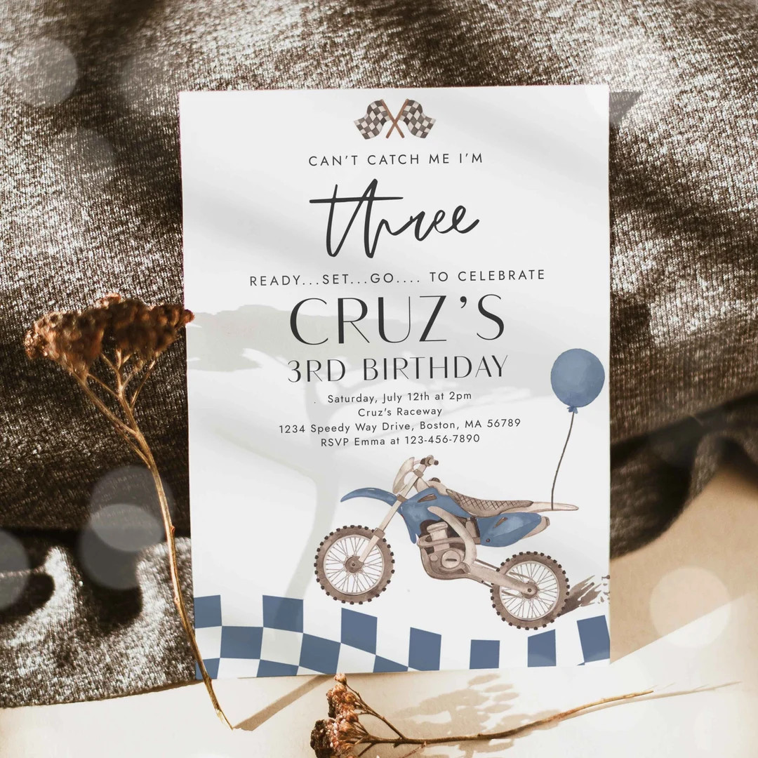 Editable Can't Catch Me I'm Three Dirt Bike Birthday Party Invitation Boy Racing Dirt Biking 3rd ... | Etsy (US)