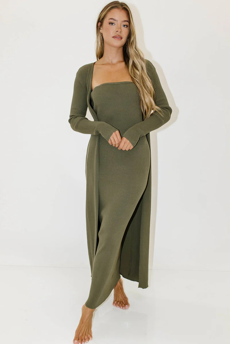 Lina Two Piece Dress Set in Dusty Olive - Bump Friendly | Worth Collective