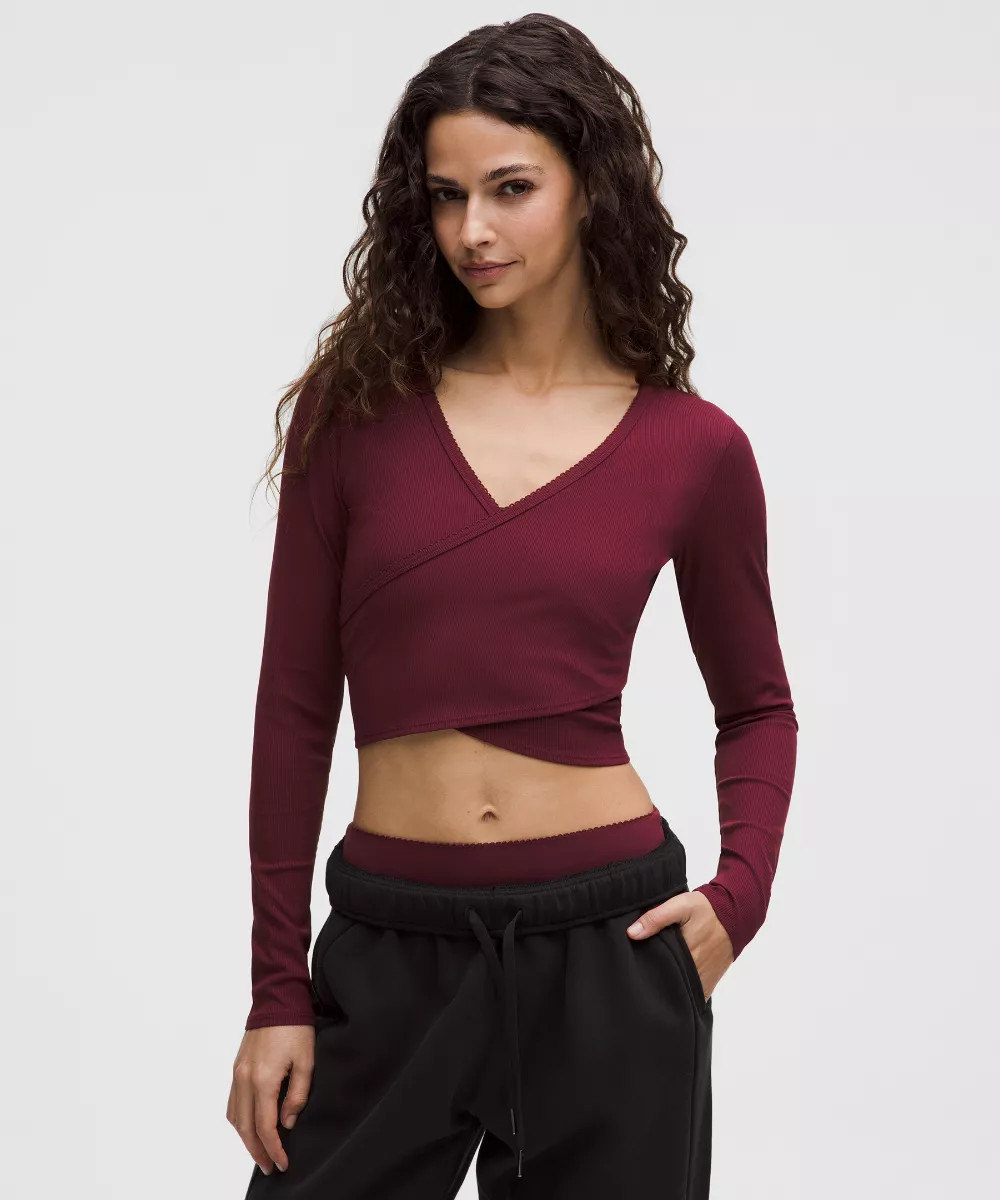 Nulu Ribbed Wrap-Front Long-Sleeve Shirt   Heart | lululemon (AU)