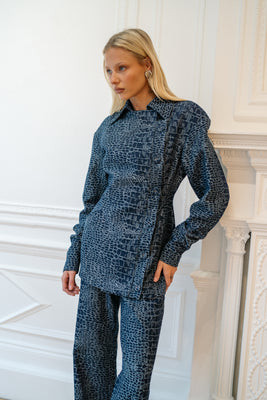 Monty Jacquard Jacket — Denim Croc | Yellow The Label
