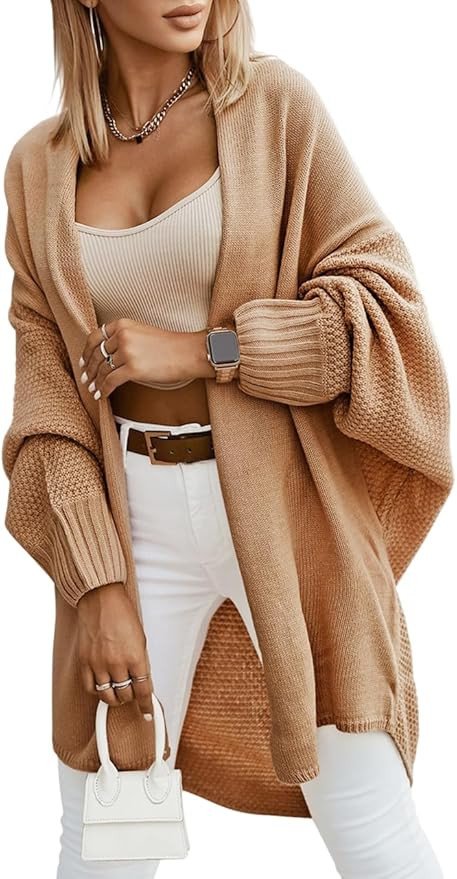 Miladusa Oversized Cardigans for Women Fall 2025 Trendy Open Front Batwing Sleeve Long Cardigan S... | Amazon (US)