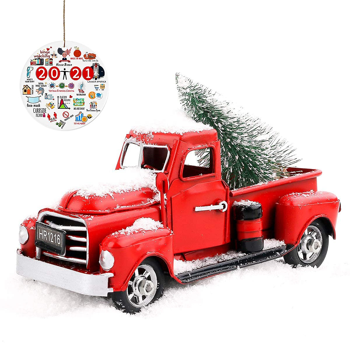 Beewarm Vintage Red Truck Decor 6.7" Handcrafted Red Metal Truck Car Model for Christmas Decoration  | Amazon (US)