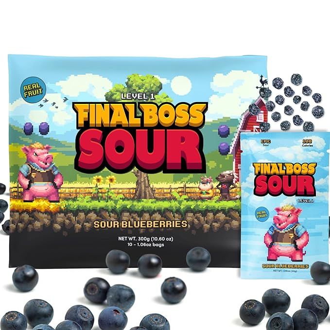 Final Boss Extremely Super Sour Candy, Natural Chewy Blueberry Gummies Made with Dried Fruit, Fre... | Amazon (US)