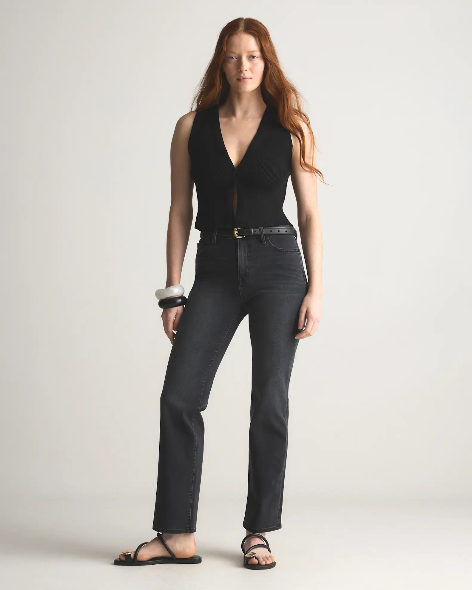 Bella Stretch Straight Jeans in Faded Black | Quince
