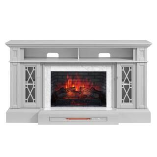 Home Decorators Collection Parkbridge 68 in. Freestanding Electric Fireplace TV Stand in Light Gr... | The Home Depot