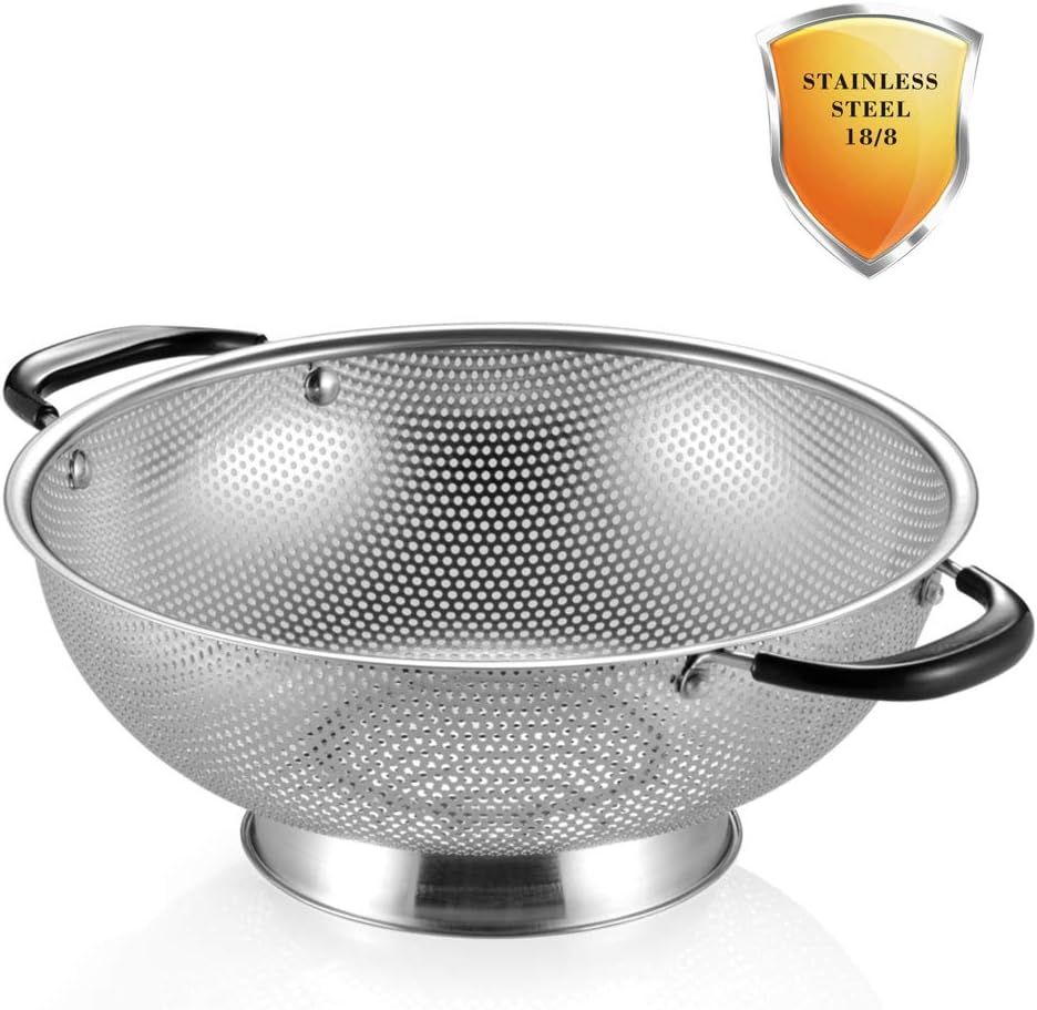 18/8 Stainless Steel Colander, Easy Grip Micro-Perforated 5-Quart Colander, Strainer with Riveted... | Amazon (US)