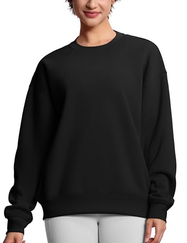 THE GYM PEOPLE Women's Soft Oversized Sweatshirt Crewneck Loose fit Lightweight Pullover Tops Black | Amazon (US)