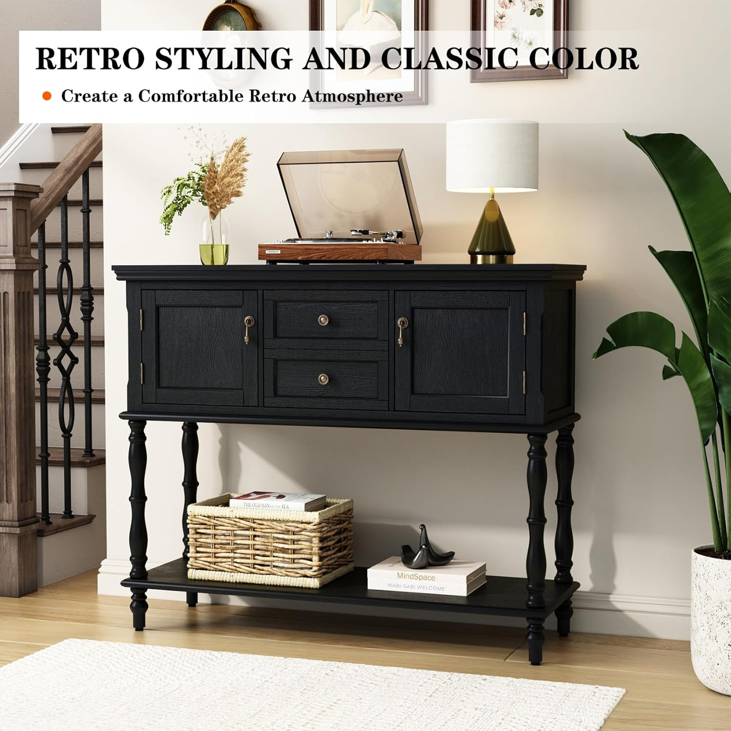 ARTPOWER Console Table with 2 Drawers, Retro Entryway Table with 2 Door Cabinets and Open Storage... | Amazon (US)