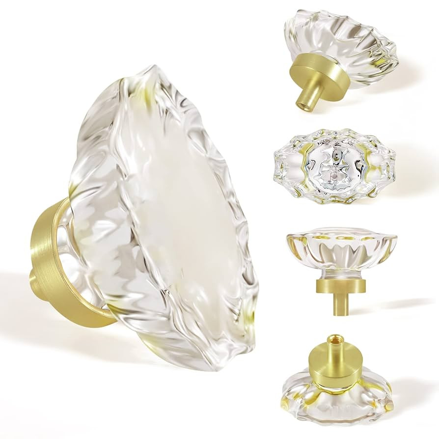 Cabinet Knobs Satin Brass,Clear Glass Crystal Drawer Pulls and Knobs,Gold Cabinet Knobs for Dress... | Amazon (US)