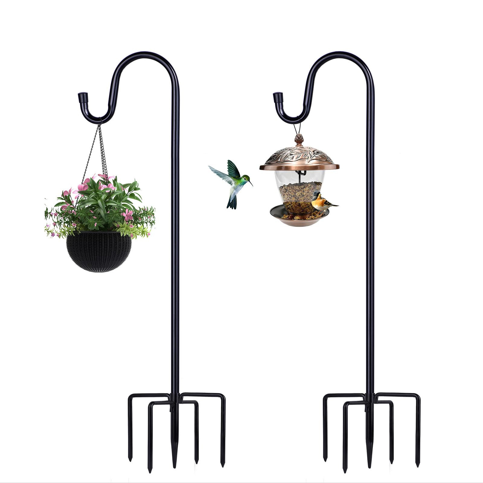 Shepherd Hooks for Outdoor, 2 Pack 62 Inch Bird Feeder Pole with 5 Prongs Base for Hanging Lanter... | Amazon (US)