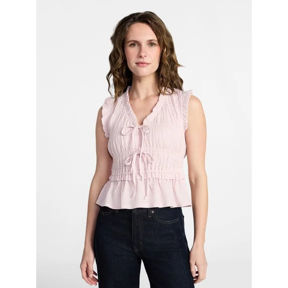 Time and Tru Women's Textured Tie Front Top, Sizes XS-XXXL | Walmart (US)