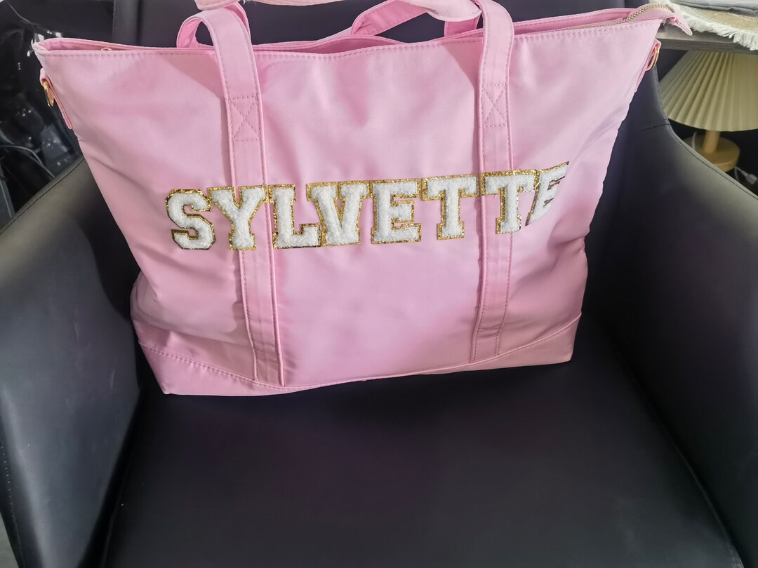 SEWN Tote Bag With Glitter Varsity Letter Patches / Overnight Bag / Personalized Travel Bag / Nyl... | Etsy (US)