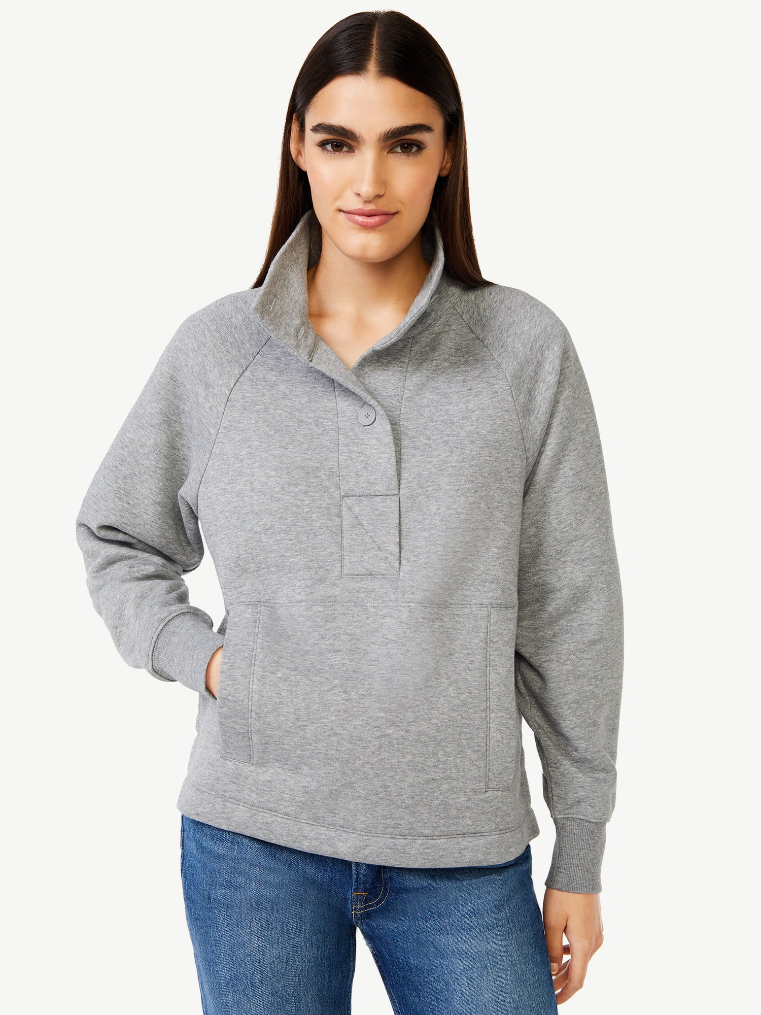 Free Assembly Women's Fleece Placket Popover Top with Raglan Sleeves - Walmart.com | Walmart (US)
