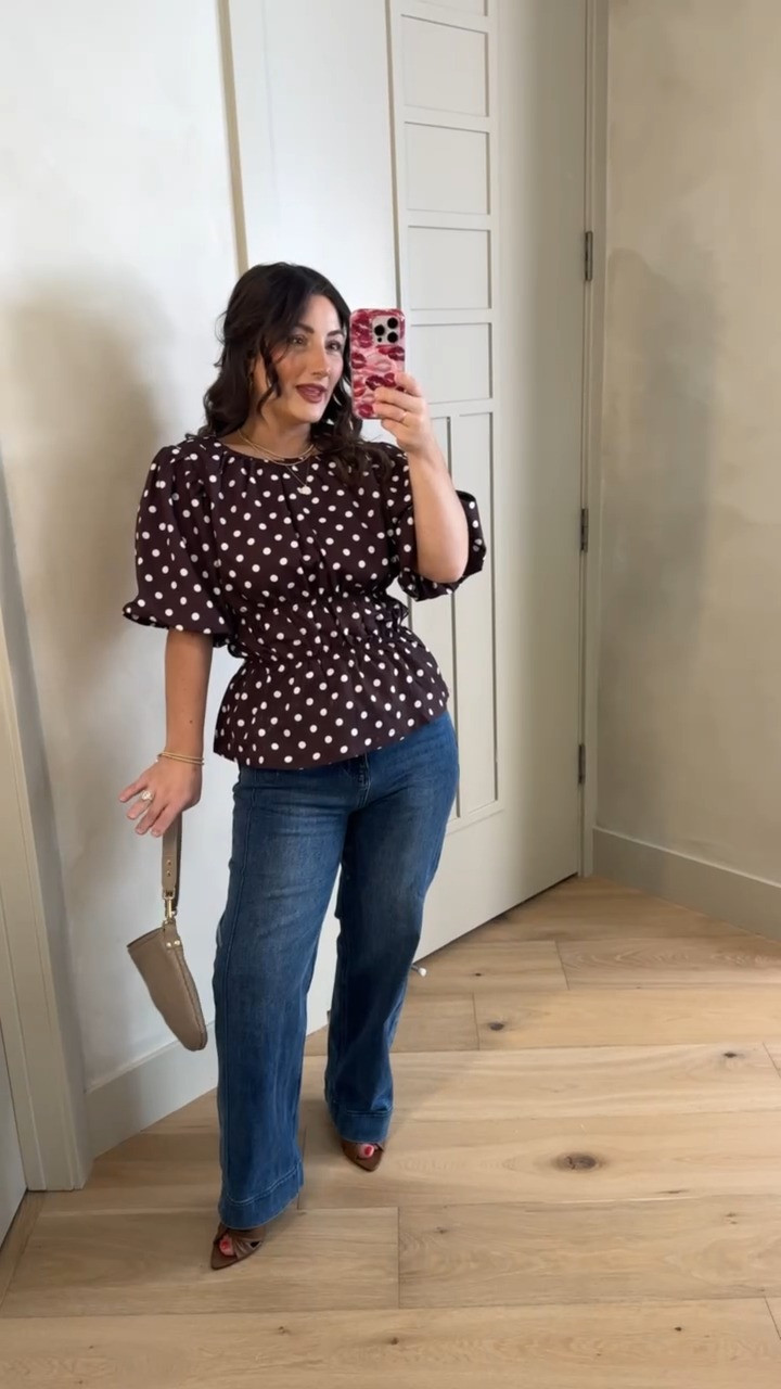 Love the details on this too! Puff sleeves to cover the arms, cinched waist and chic polka dots! 

Top size small, jeans size 4

5’0” 140lbs 
Petite friendly

#LTKdayinmylife #LTKootd #LTKPetite