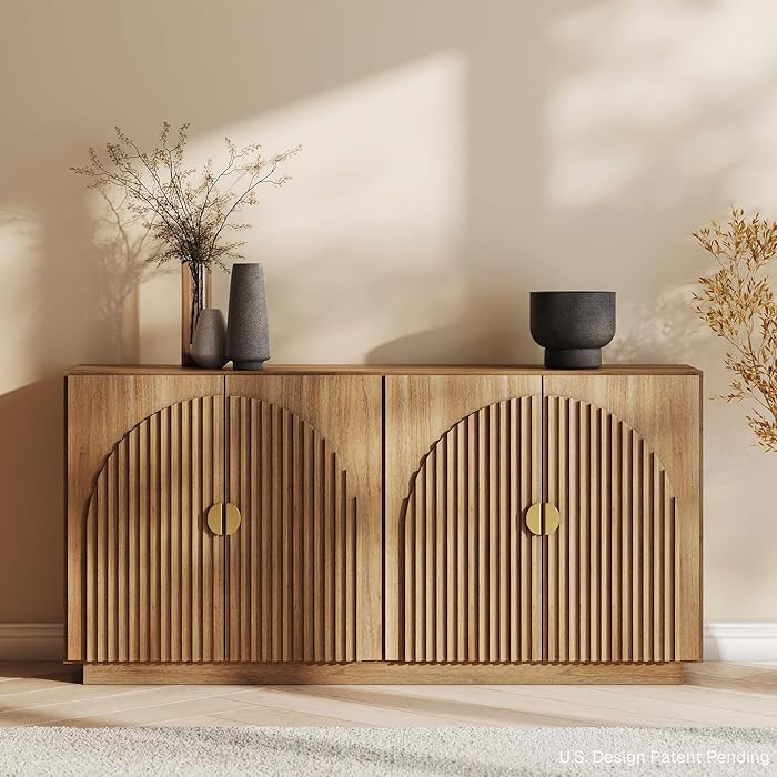 BELLEZE 65 Inch Fluted Buffet Cabinet with Storage, Symmetrical Arc Accent Sideboard Large Consol... | Amazon (US)