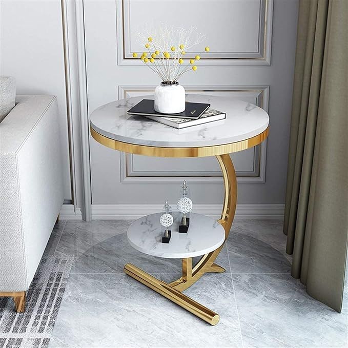 QLJJSD Luxury Marble Sofa Side Table Corner Table Living Room Sofa End Bedside Table Small Round ... | Amazon (US)