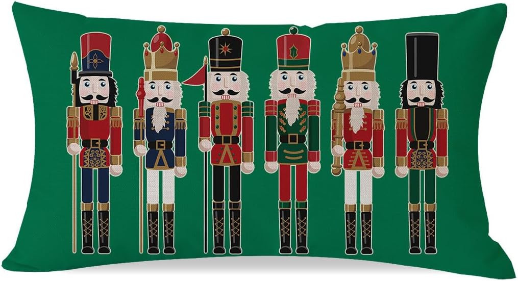 PANDICORN Christmas Throw Pillow Cover 12x20 Inch Nutcracker Christmas Decor Green Outdoor Xmas Party Decorations Winter Holiday Lumbar Decorative Throw Pillow Case for Home Living Room Sofa Couch | Amazon (US)