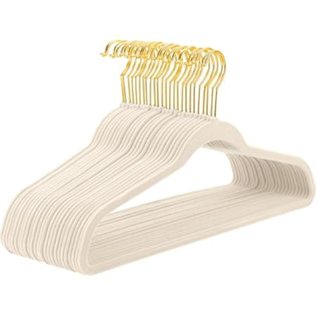 MIZGI Premium Velvet Hangers Pack 60 Pcs Heavyduty - Non Slip Slimline - Velvet Suit Hangers Ivory - Gold Hooks,Space Saving Clothes Hangers | Amazon (US)