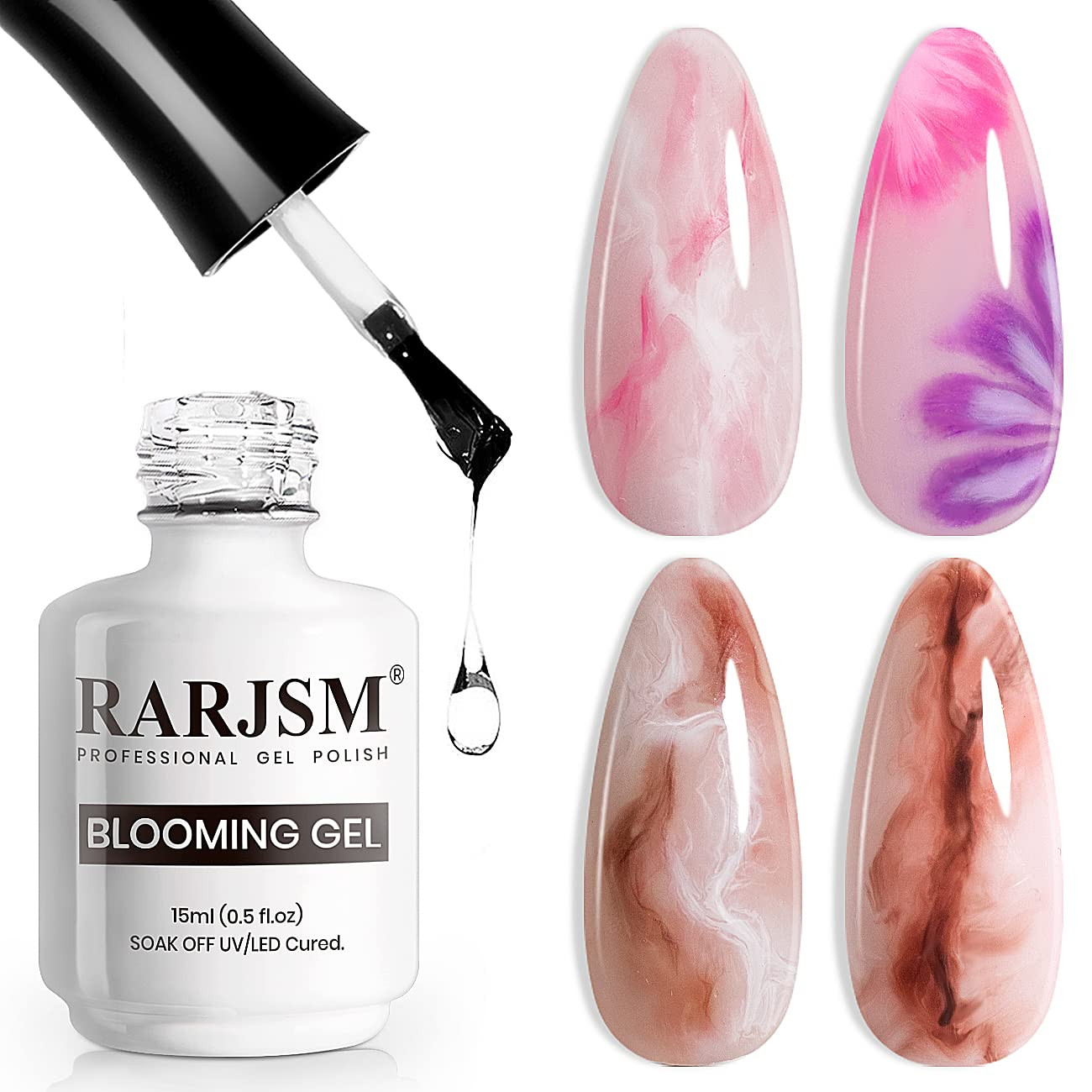 RARJSM Blooming Gel Nail Polish,Clear Blooming GelPolish 15ML UV LED Soak Off Nail Art Polish Blossom Gel for Spreading Effect Graffiti Marble Flower Watercolor Magical DIY Manicure Design | Amazon (US)