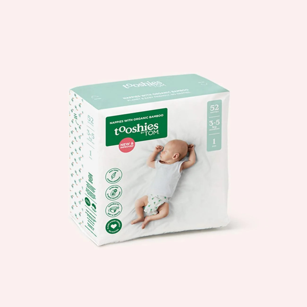 Newborn Bamboo Nappies Size 1 (3-5kg) - 52 pack | The Memo (Australia & New Zealand)