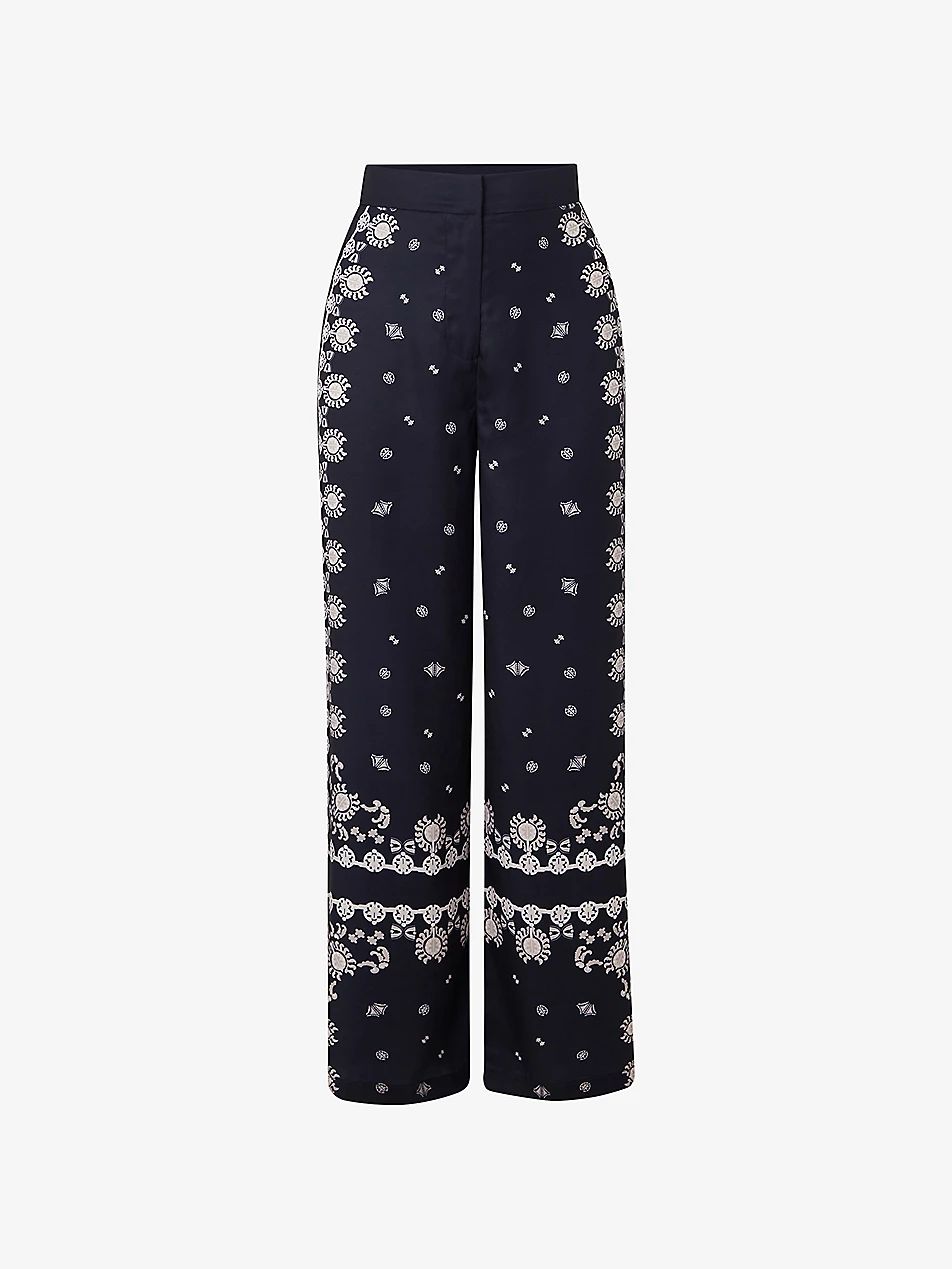 Pia abstract-print wide-leg high-rise recycled-polyester trousers | Selfridges