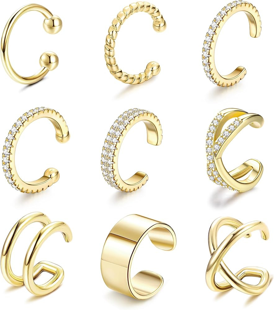 Finrezio 9Pcs Ear Cuffs for Women Non Piercing 18K Gold Plated Cuff Earrings Non Pierced Gold Ear... | Amazon (US)