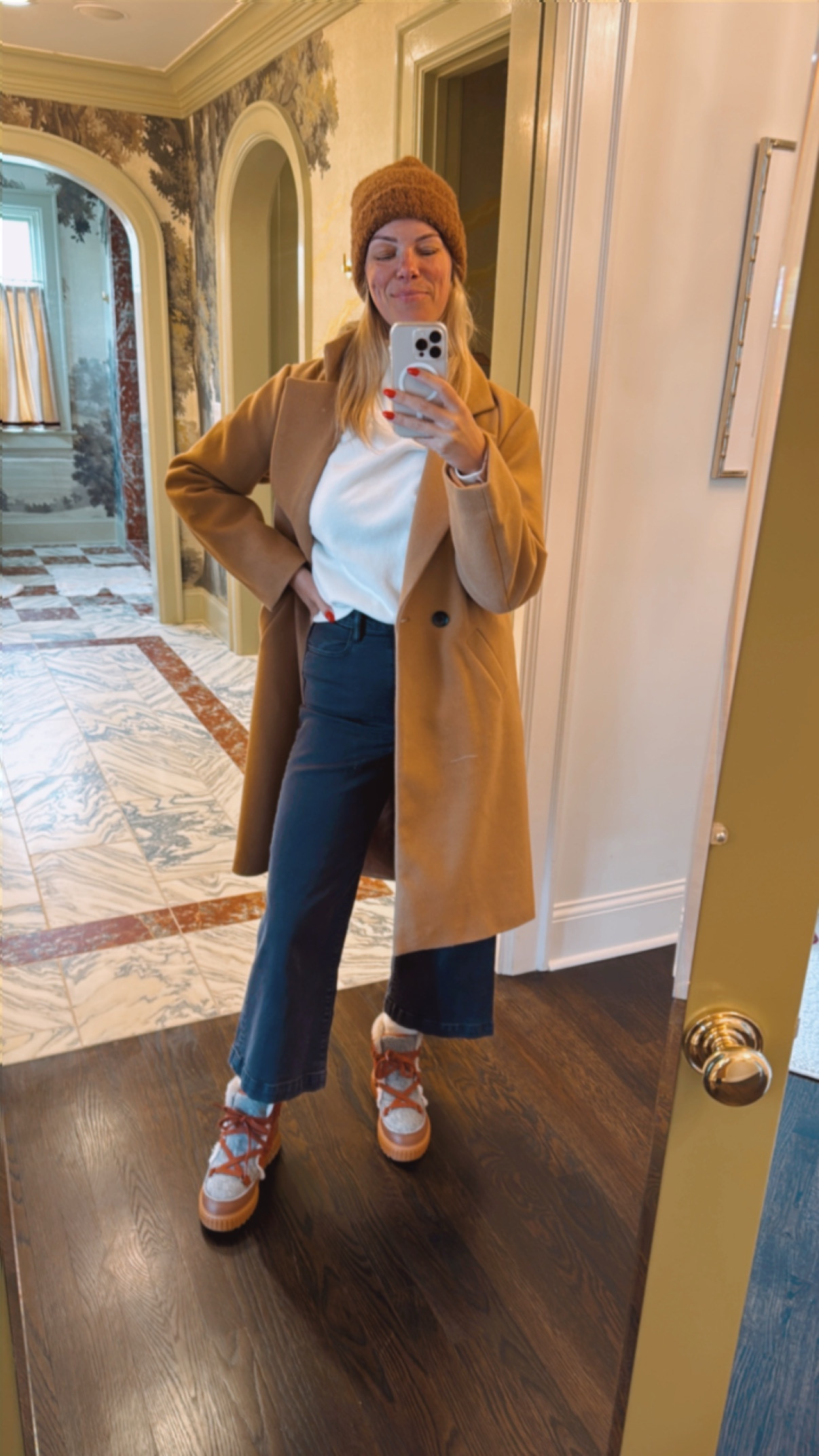 Beanie and boots on repeat! And pairing with a cropped denim, mock neck sweatshirt and the iconic camel coat that’s under $60!

#LTKSeasonal #LTKOver40 #LTKWatchNow