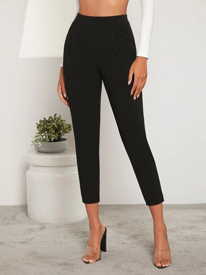 evoluSHEIN High Waist Plicated Detail Capris Pants | SHEIN