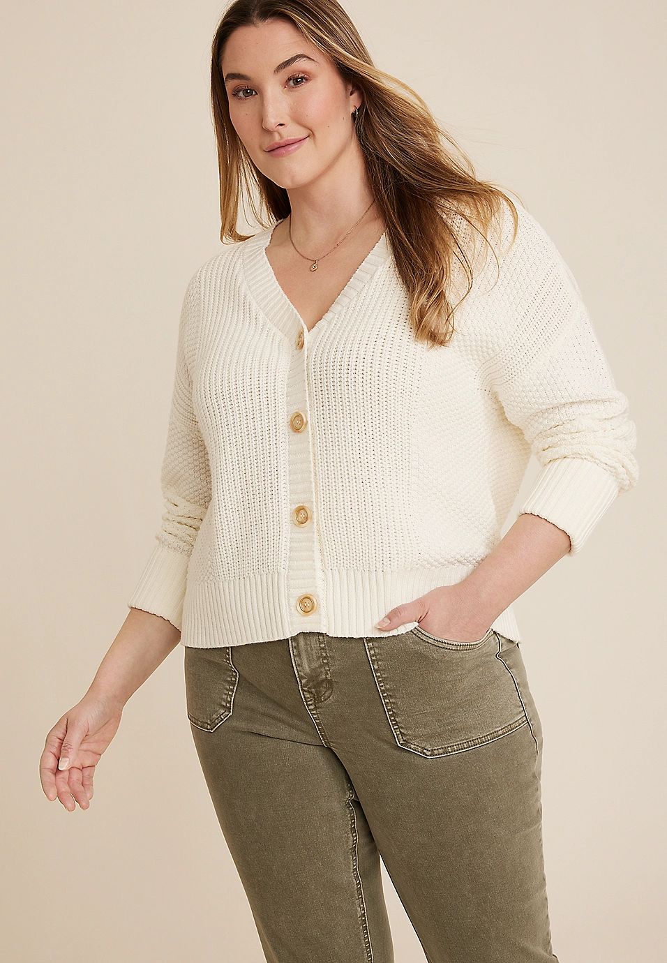 Plus Size Solid Button Up Cardigan | Maurices