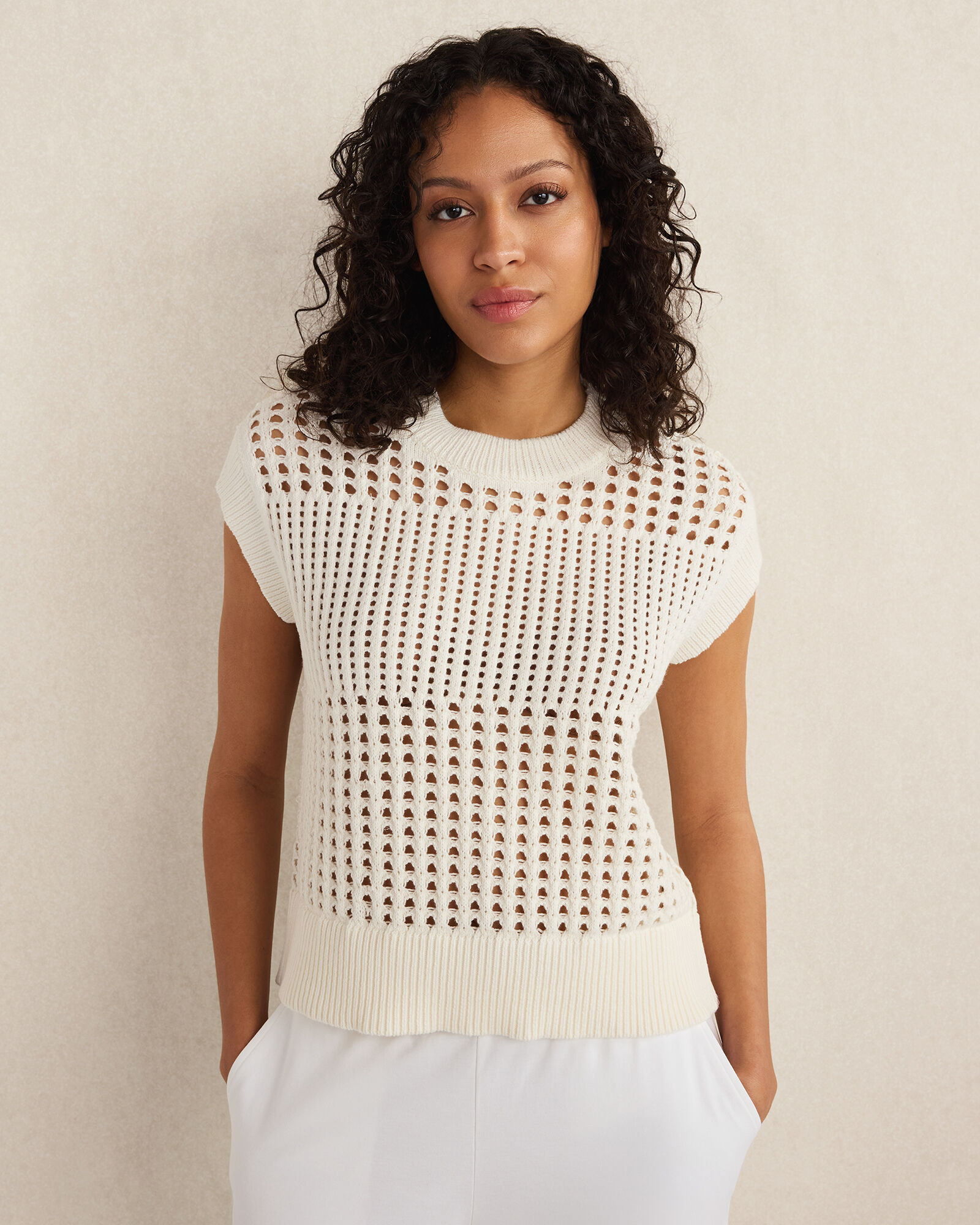 Organic Cotton Open Stitch Short Sleeve Sweater | Talbots