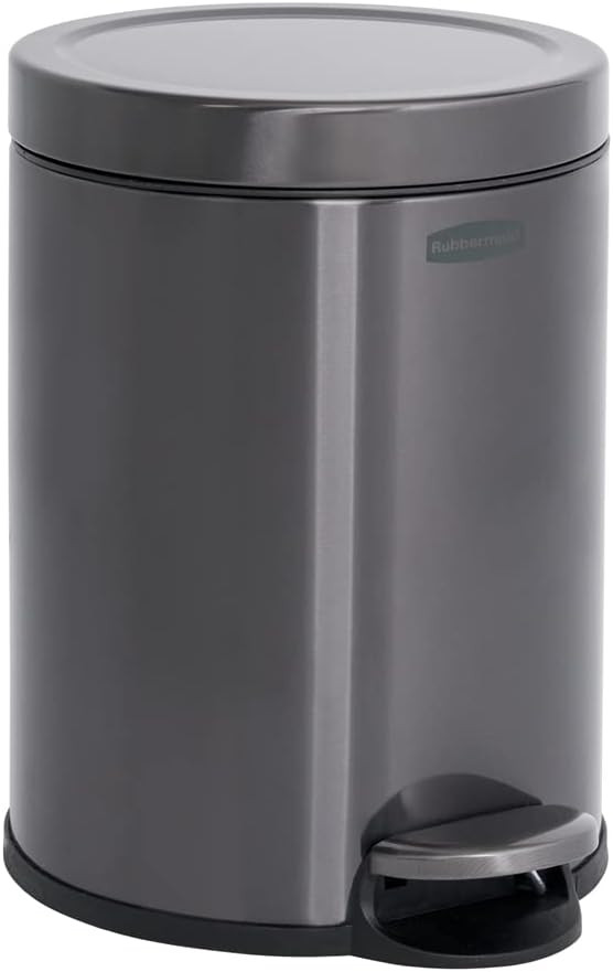 Rubbermaid Stainless Steel Round Step-On Trash Can, 1.6-Gallon, Charcoal, Wastebasket with Lid fo... | Amazon (US)