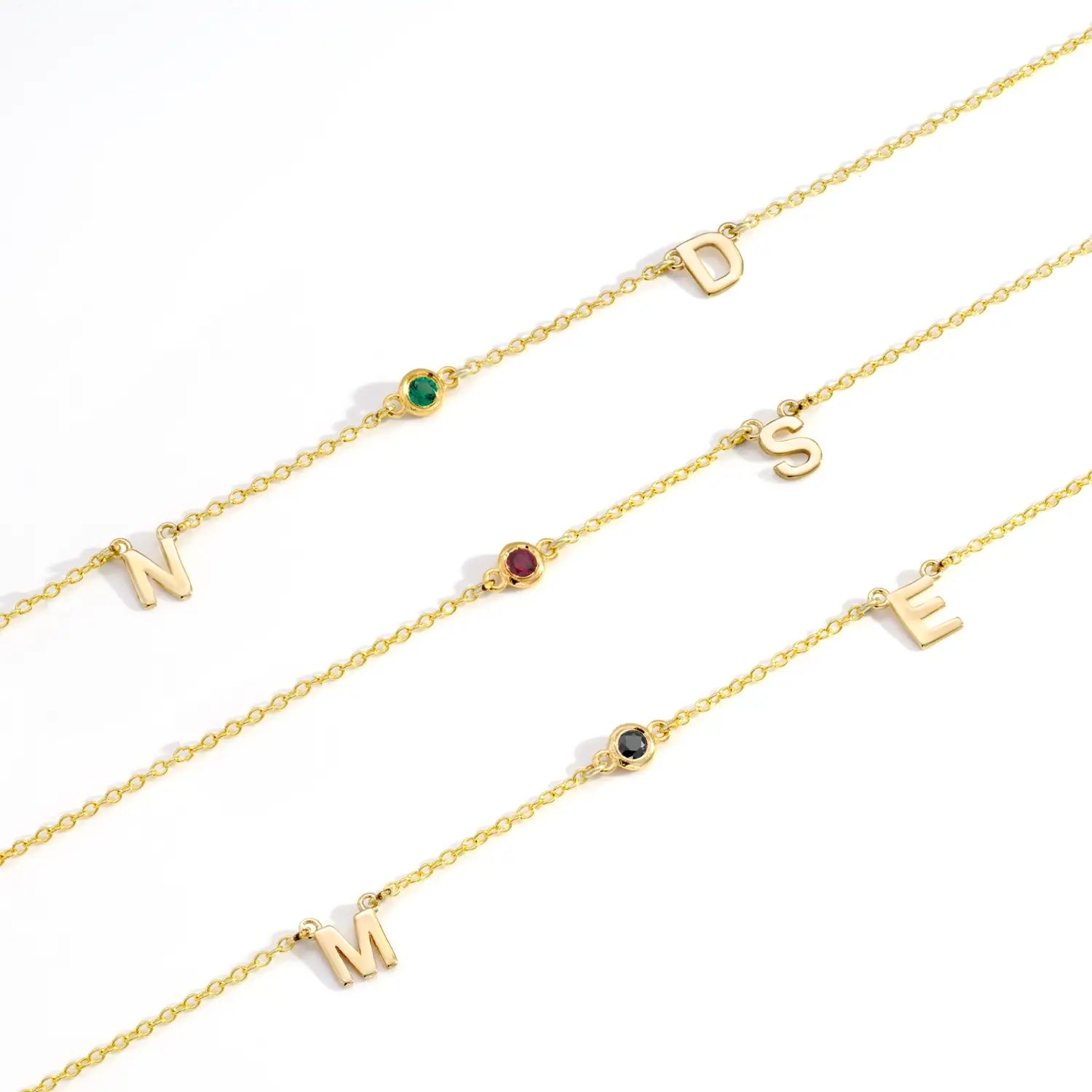 Inez Initial Necklace With Gemstones  - 14k Solid Gold | Oak & Luna (US)