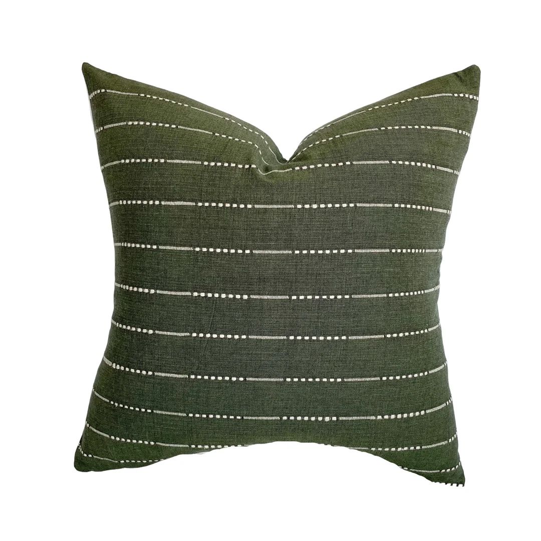 Soren | Evergreen Handwoven Stripe Pillow Cover | Forrest Moody Green Ivory | Modern Home Decor |... | Etsy (US)