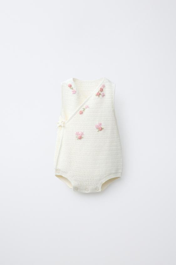 FLORAL EMBROIDERED KNIT ROMPER | Zara US