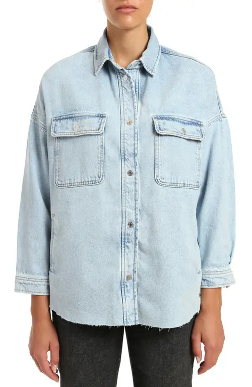 Mavi Jeans Tamara Oversize Cotton Denim Shirt in Bleached Denim at Nordstrom, Size X-Small | Nordstrom