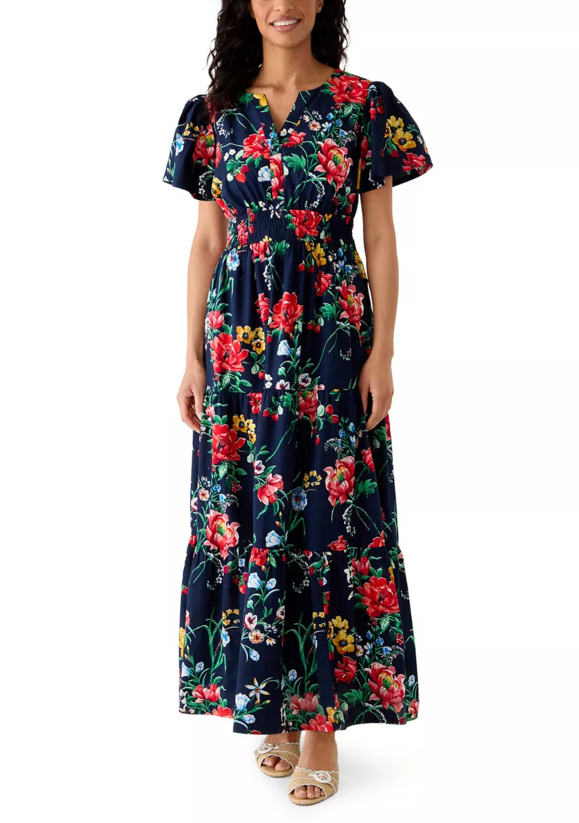 Women's Short Sleeve Smocked Waist Midi Dress | Belk