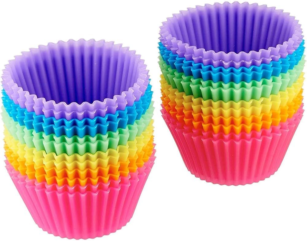 Amazon Basics Reusable Silicone Baking Cups, Muffin Liners, Pack of 24, Multicolor, 2.9" x 2.96" ... | Amazon (US)