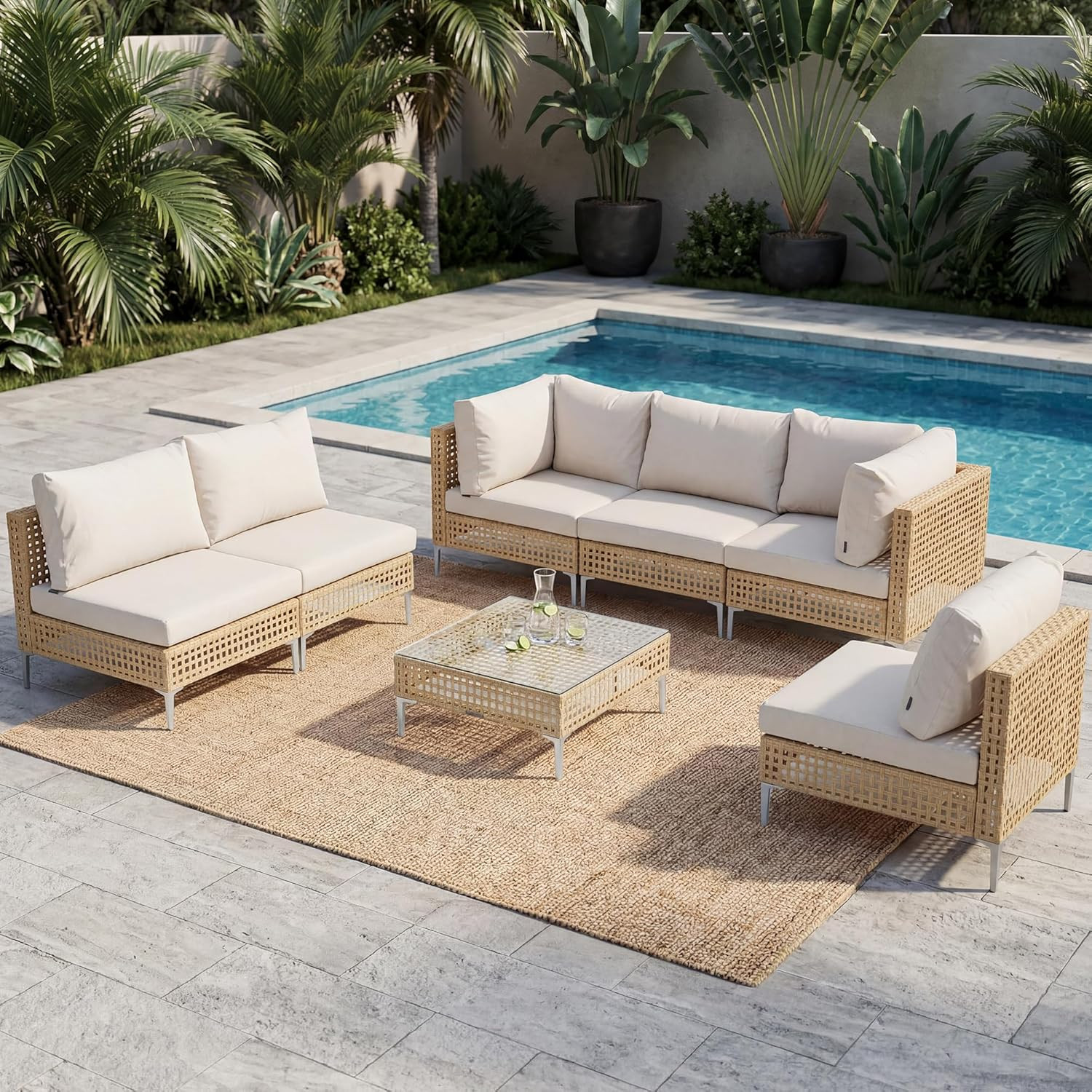 Grand patio 7-Piece Wicker Patio Furniture Set, Boho Outdoor Conversation Set Sectional Sofa with... | Amazon (US)
