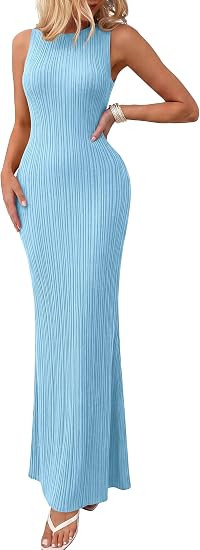 PRETTYGARDEN Women's 2026 Summer Casual Maxi Dresses Ribbed Knit Sleeveless Bodycon Elegant Going... | Amazon (US)